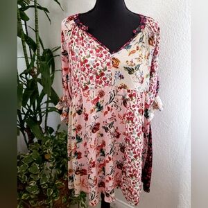 Umgee Boho Floral Patchwork Tunic Dress Size 1XL